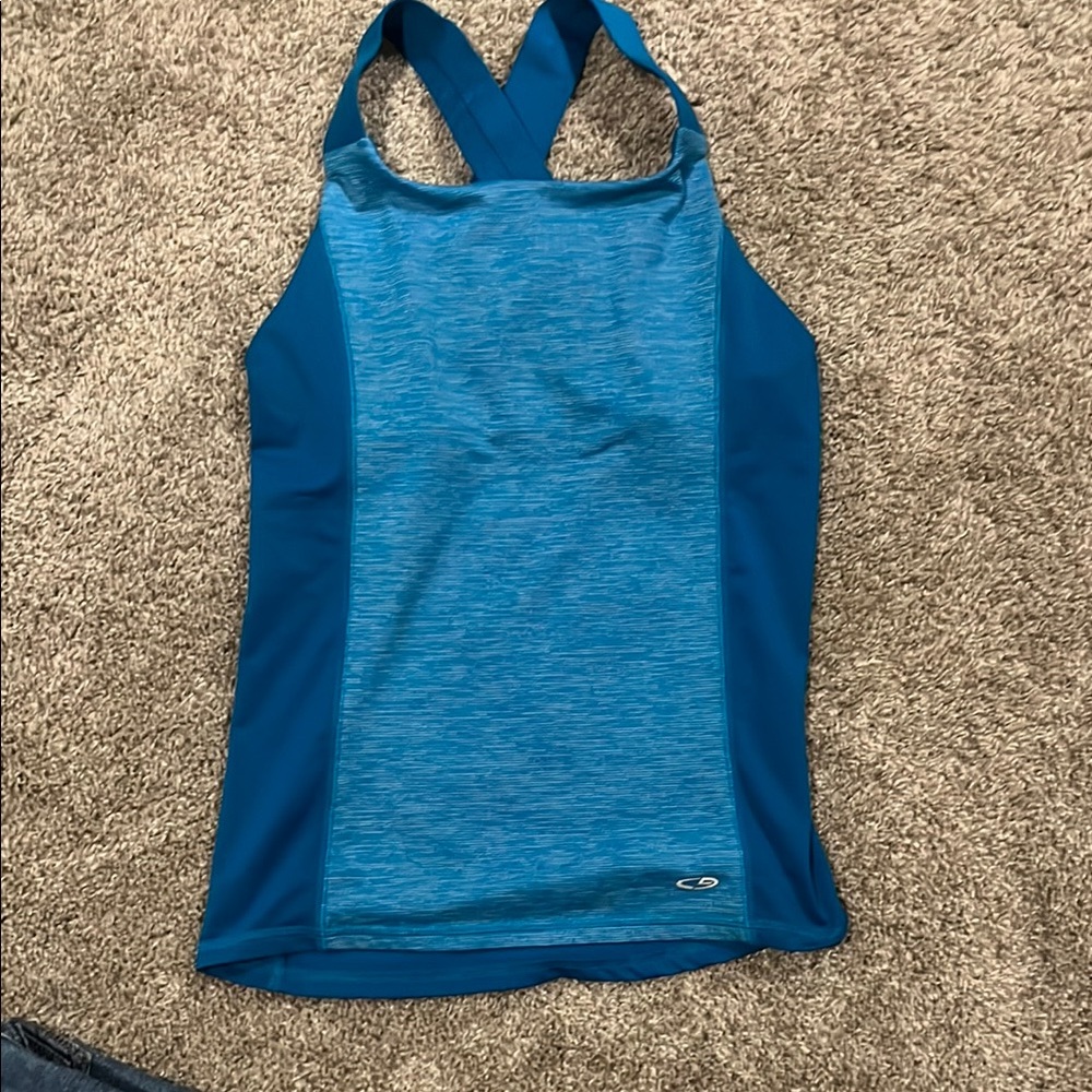 Blue Sleeveless Fitted Racerback Tank Top